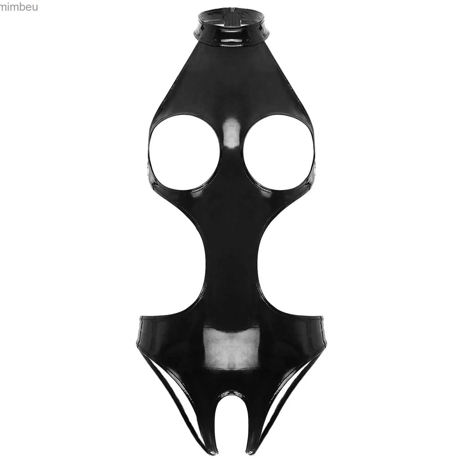 Sexig uppsättning kvinnor underkläder latex patent läder bodysuit baddrävar