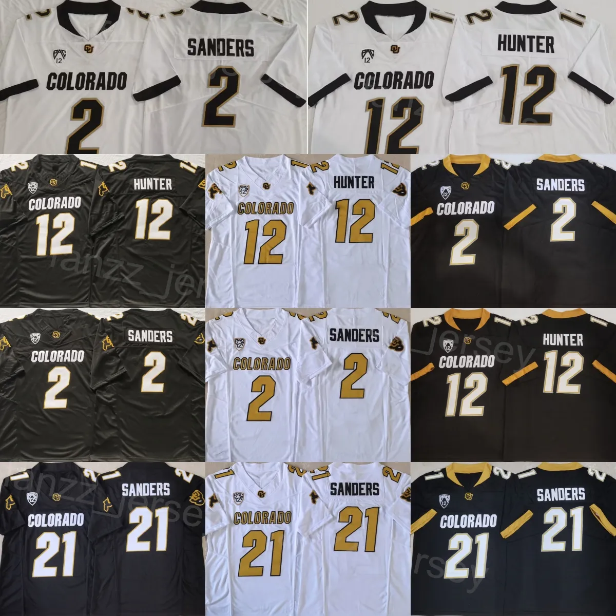 Men Football Colorado Buffaloes College 21 Shilo Sanders Jersey 2 Shedeur Sanders 12 Travis Hunter Embroidery And Sewing Black White Team For Sport Fans Top Quality