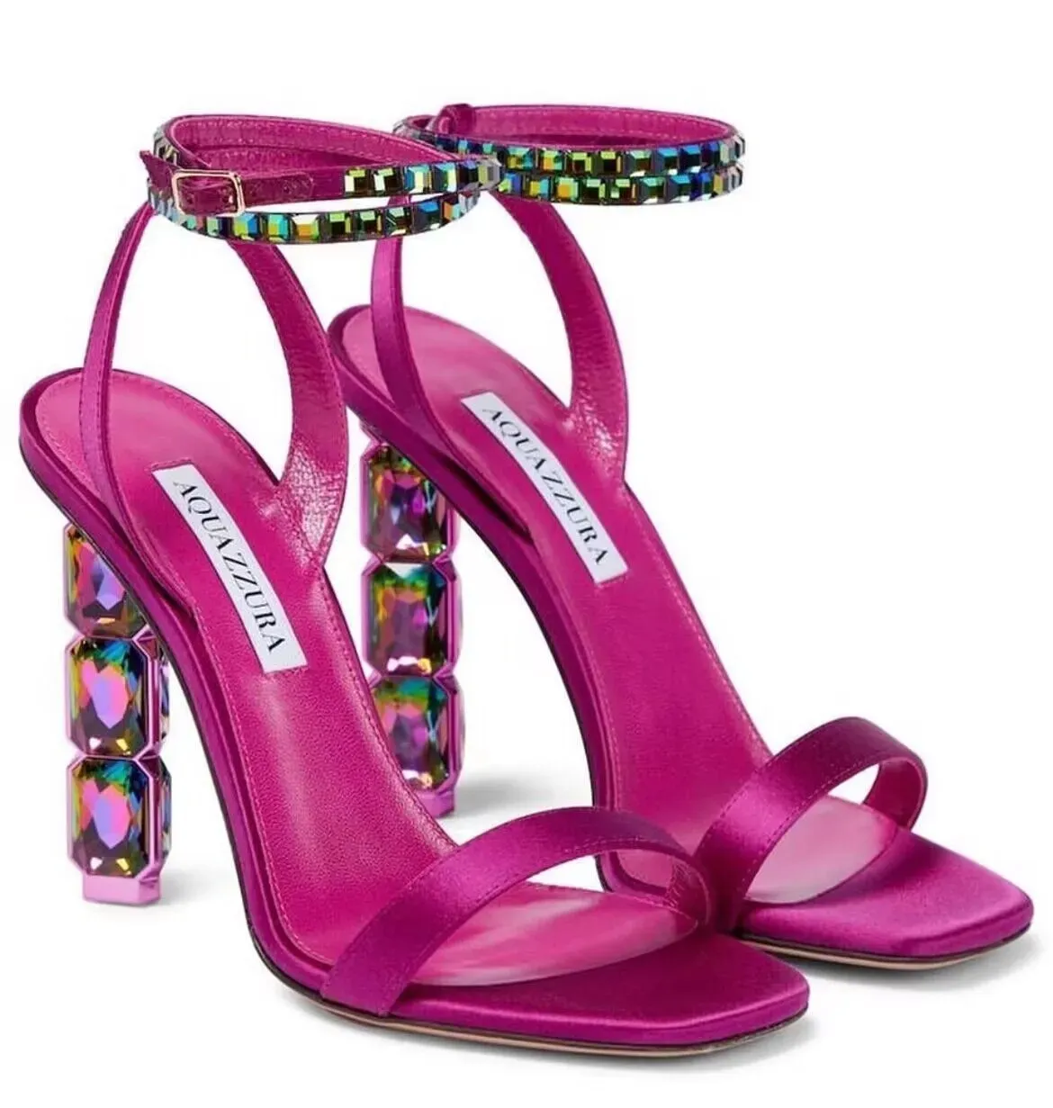 العلامة التجارية الصيفية Aura Women Sandals Shoes أحذية الكعب المرصعة بتصميم الكعب العلامة التجارية ، حفلات ، واللباس Lady High Heels EU35-43