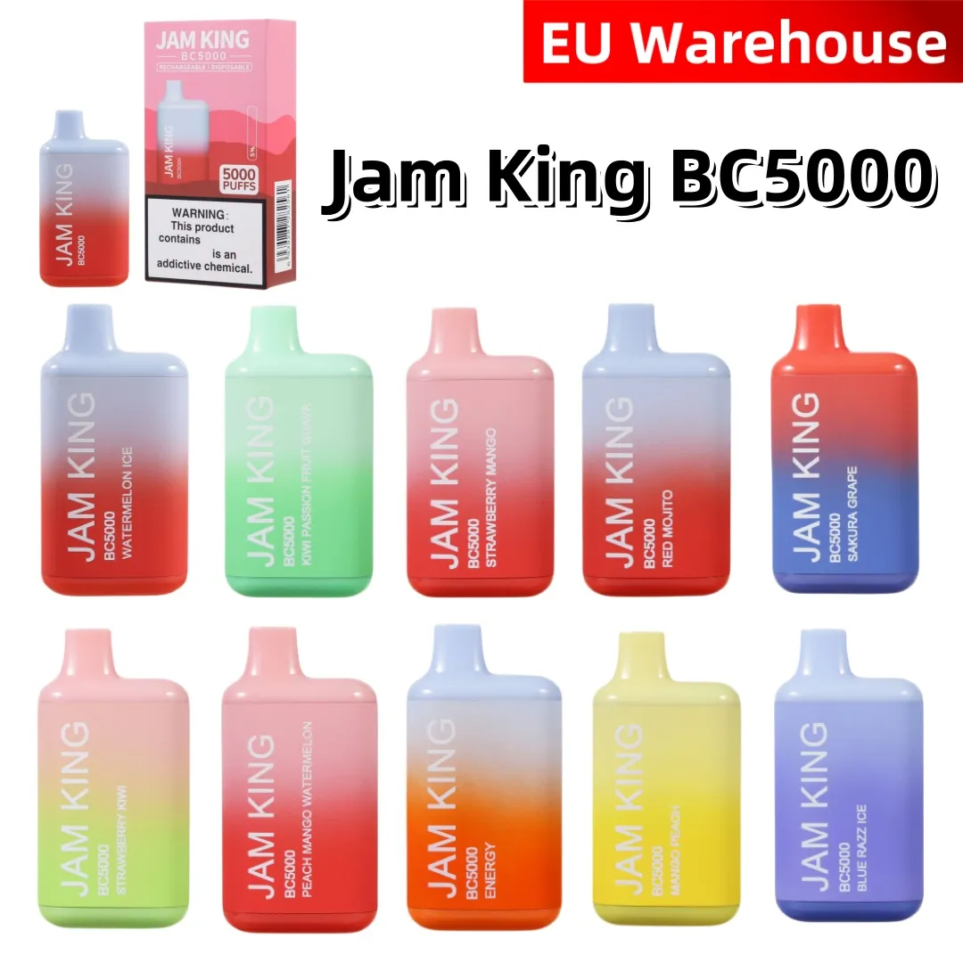 Оптовая слойка 5000 Jam King BC5000 puffbar одноразовые вейпы со склада ЕС 13 мл предварительно заполненные аккумуляторные ручки емкостью 650 мАч перезаряжаемые 50 мг сока мод vape mod elfbar