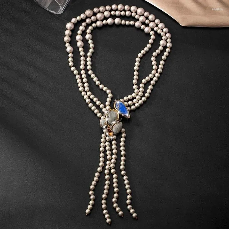 Choker Timeless Wonder Fancy Zircon Geo Glass Pearl Tassel Necklace For Women Designer Jewelry Goth Top Rare Runway 4555