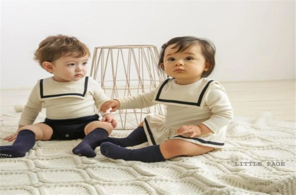 Костюм моряка из 100 хлопка для новорожденных девочек, комбинезон с длинными рукавами для мальчиков, детский комбинезон, одежда 2010263671891