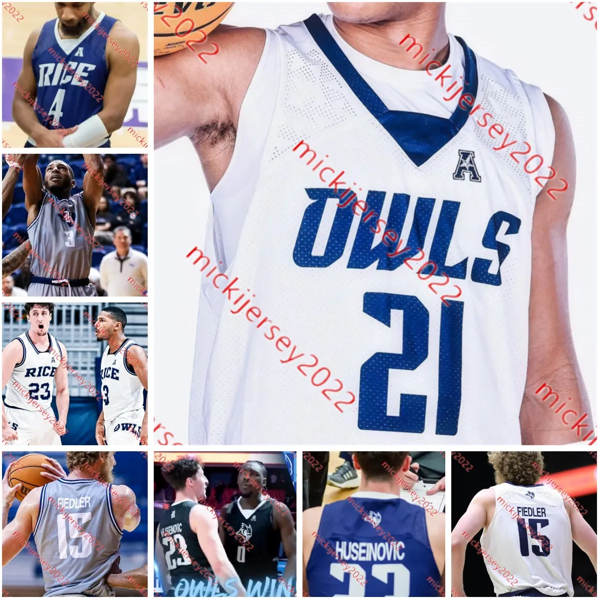 Rice Owls Basketball Jersey Sam Alajiki Noah Shelby Mekhi Mason Travis Evee Anthony Selden Cameron Sheffield Cole Andrews-Heitz Ifeanyi Ufchukwu Custom Jerseys