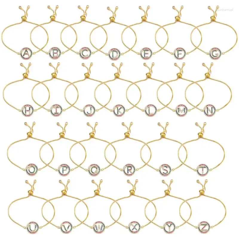 Länkarmband runda inlagda zirkonbokstäver smycken vänskapsarmband för flickor pojkar