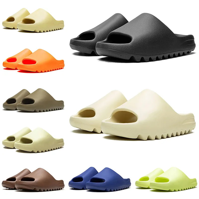 Designer Slippers for Men and Women Summer Outdoor Slides Sandals in Bone Black White Desert Sand Earth Brown Mineral Blue Glow Green and Moon Gray