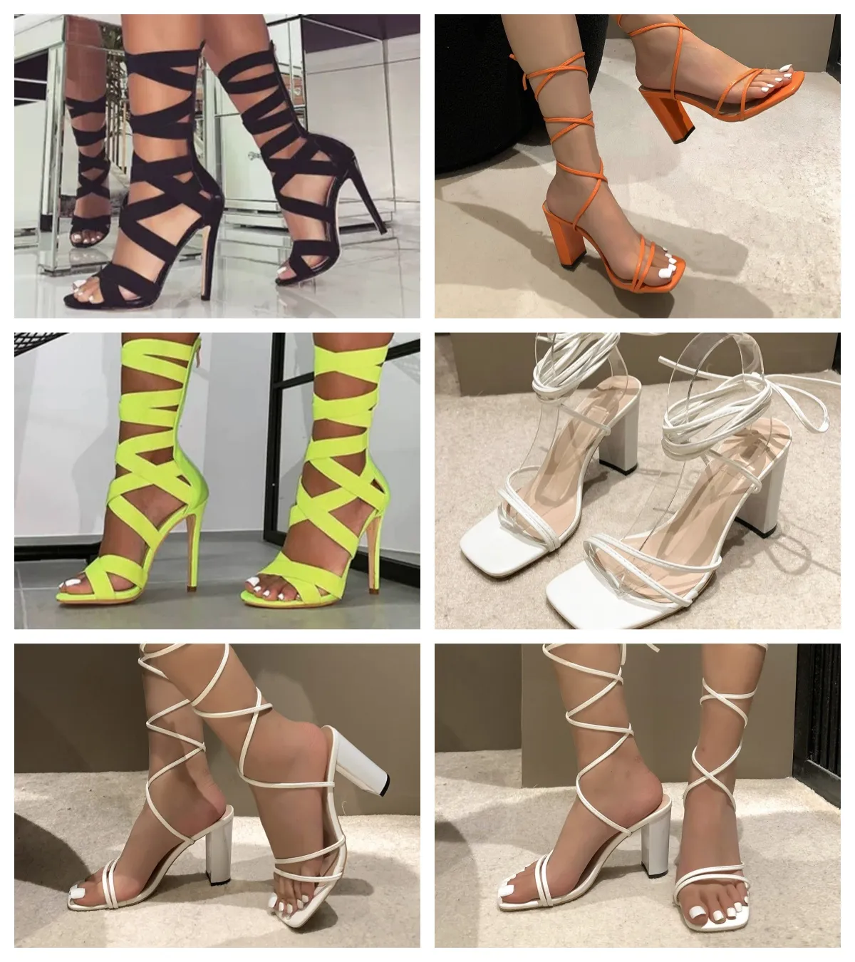 Designer Woman high-heeled sandals Fashion party office Dress Shoes Lace up shallow cut shoes Slingback Sandals Rubber Leather summer Ankle 36-43