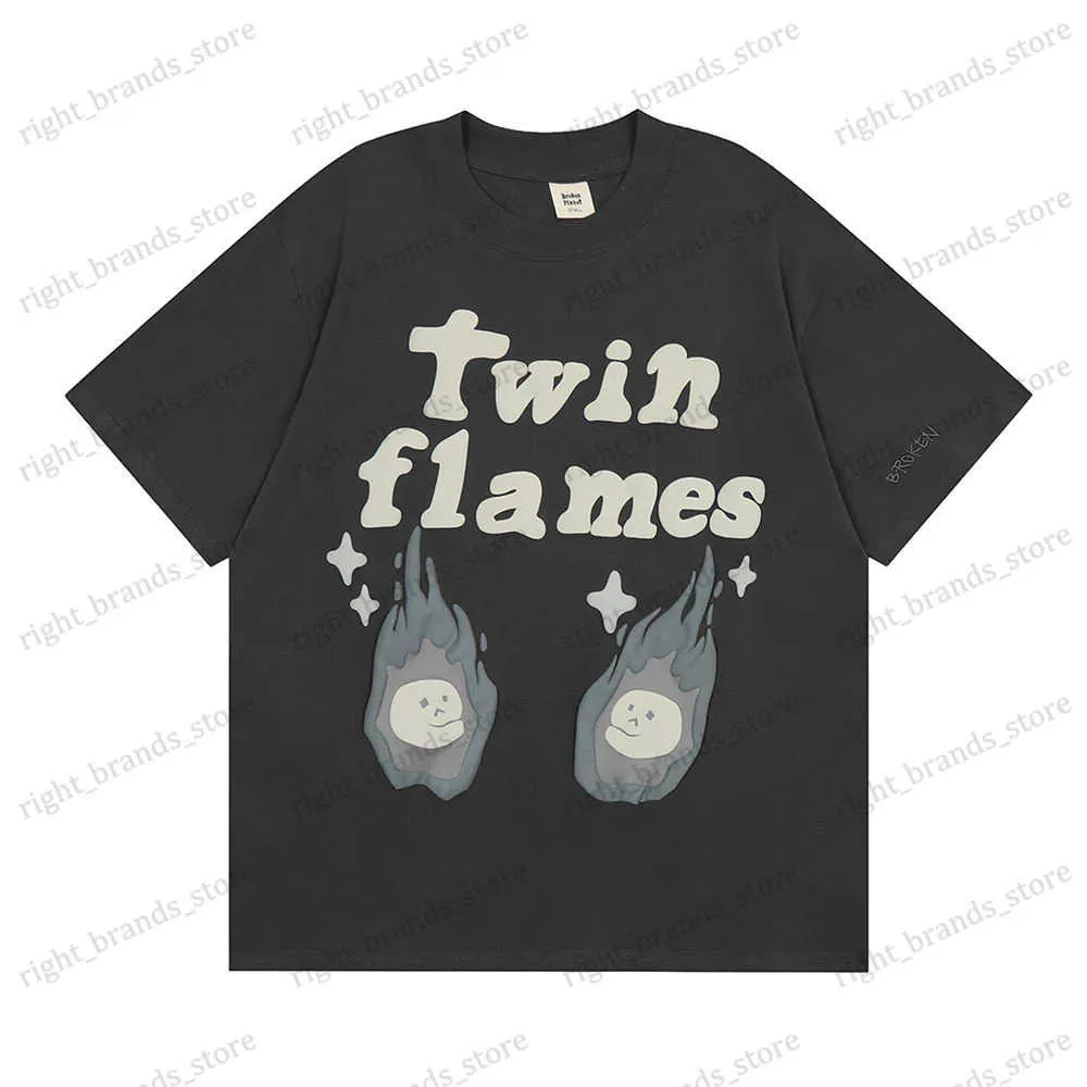 T-shirts voor heren Nieuwe zomer Twin Flame Puff Gebroken Borduurmotief Korte mouw Tees Unisex Street chic Baggy Y2K Katoenen T-shirts Oversized herentop T240122