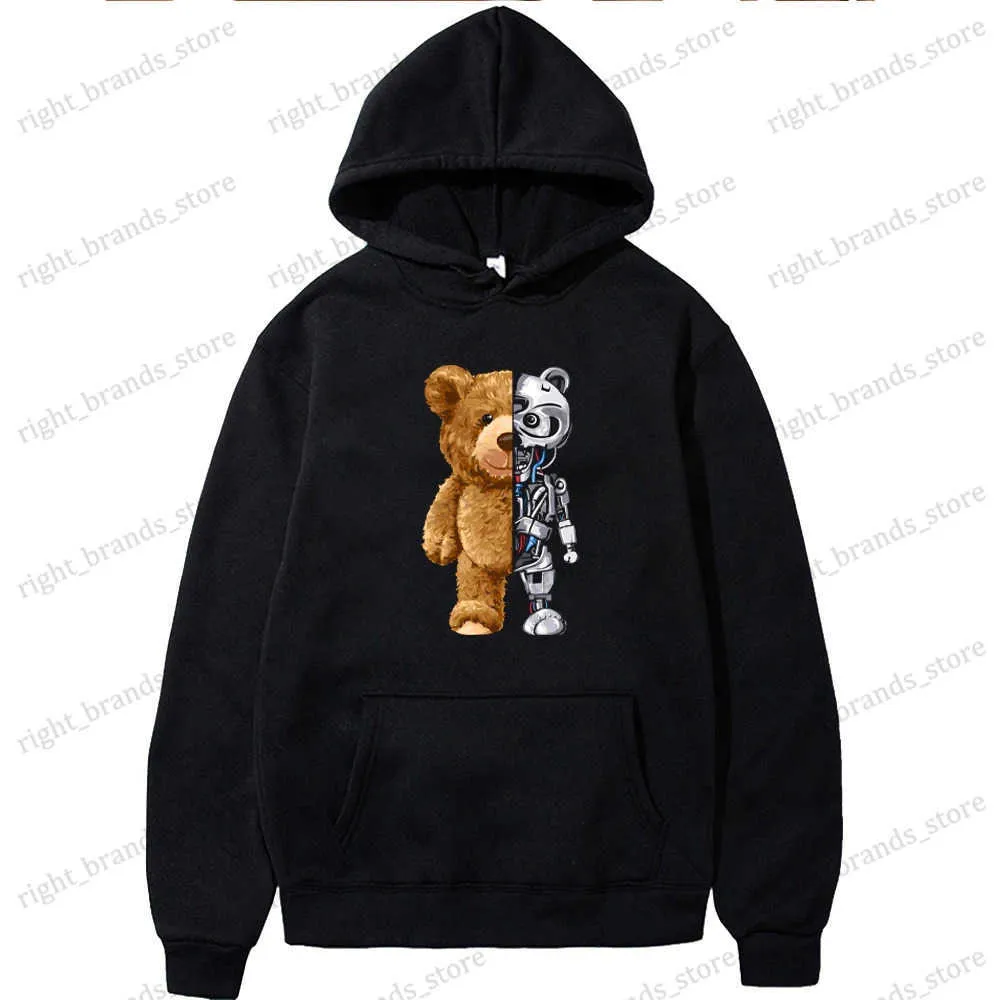 Erkek Hoodies Sweatshirts Oyuncak Ayı Robot Baskılı Hoodies Erkekler Moda Sıradan Spor Sweatshirt Sıcak Kakiller Sokak Giyim Çift Hoodie Giyim T240122