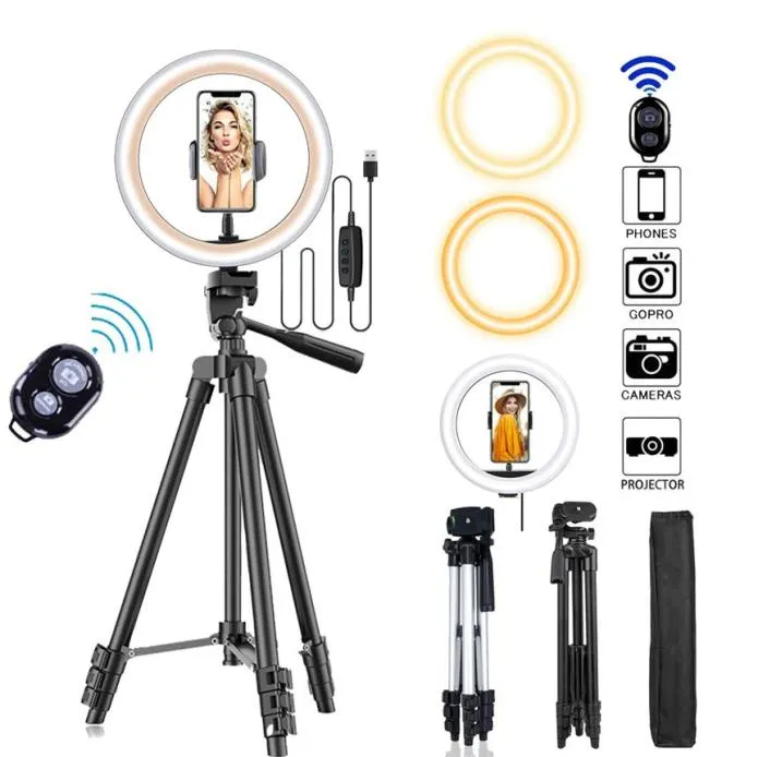 LEDセルフィーリングライト26cm POリングライト電話BluetoothリモートランプPography Tripod Holder YouTube Video2220K7897890