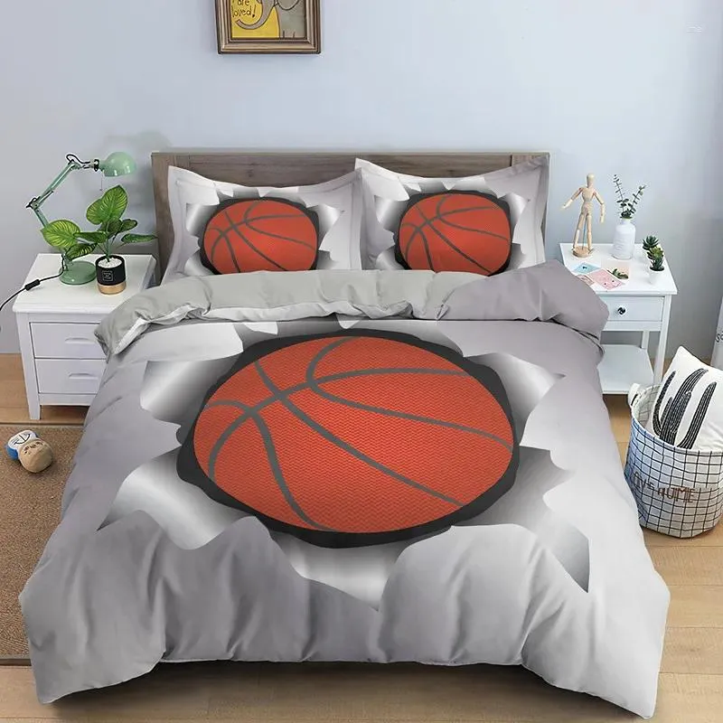 寝具セットスポーツボール布団カバー3Dバスケットボールでは、男の子のための双子の双子の双子ルームマイクロファイバークールな掛け布団