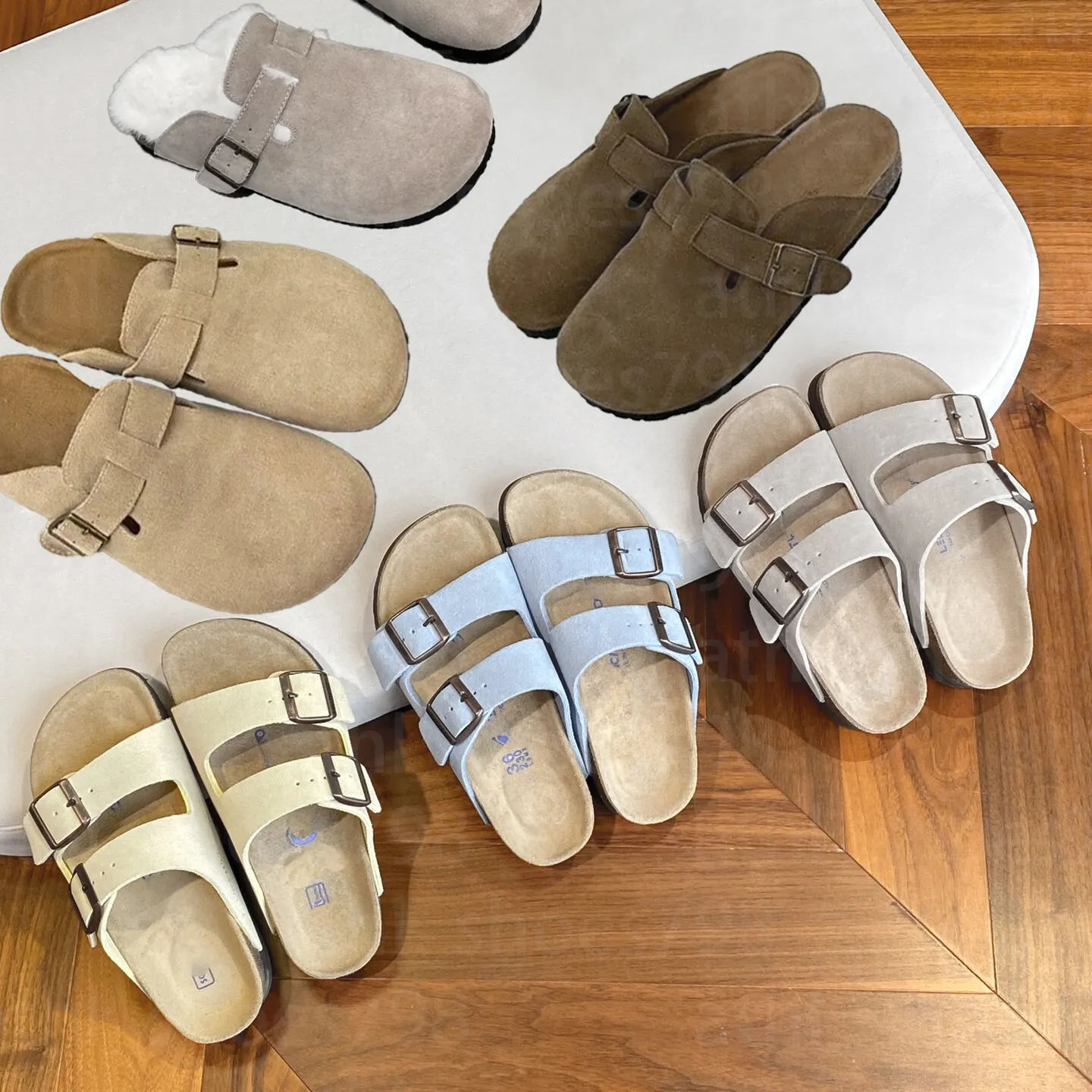 Tasarımcı Birkin Clogs Sandals Cork Deri Kadın Terlik Toka Kayış Mikrofiber tıkanma Katırları Moda Yaz Slide Plajı Sıradan Ayakkabı Kapalı Çift Flip Flops