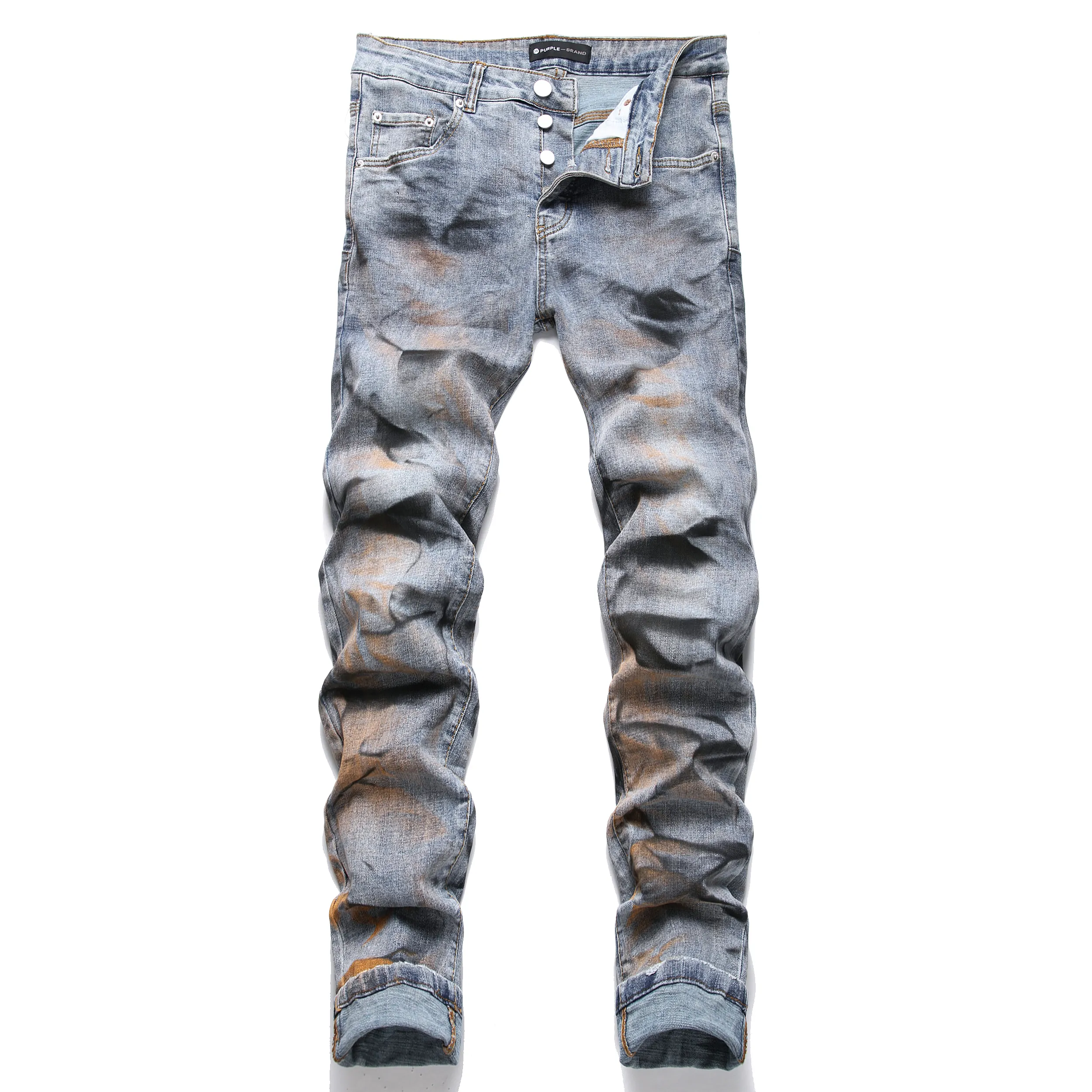 Jeans designer jeans mens raka jeans män knä mager rak storlek 30-38 motorcykel trendig lång rak hål denim grossist 3592