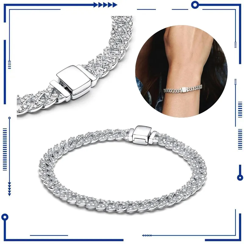 925 Silver Eternal Chain Charm New Women's Exquisite Gift Pan Armband smycken Gratis frakt