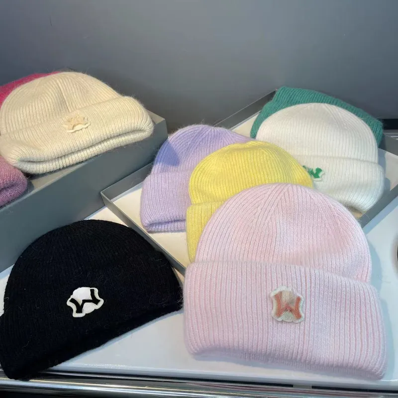 Unisex deisgner beanies plysch bokstav ull hatt koreansk avslappnad dubbel stickad kanin hår hatt varm hatt kall hatt 11-15