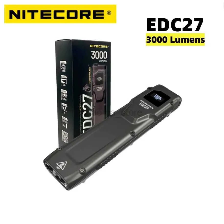 Taschenlampen Nitecore EDC27 Taschenlampe 3000Lumens USB-C wiederaufladbare taktische OLED-Echtzeit-Mini-Torch-Schlüsselbund-Leicht-EDC in Batterie 240122
