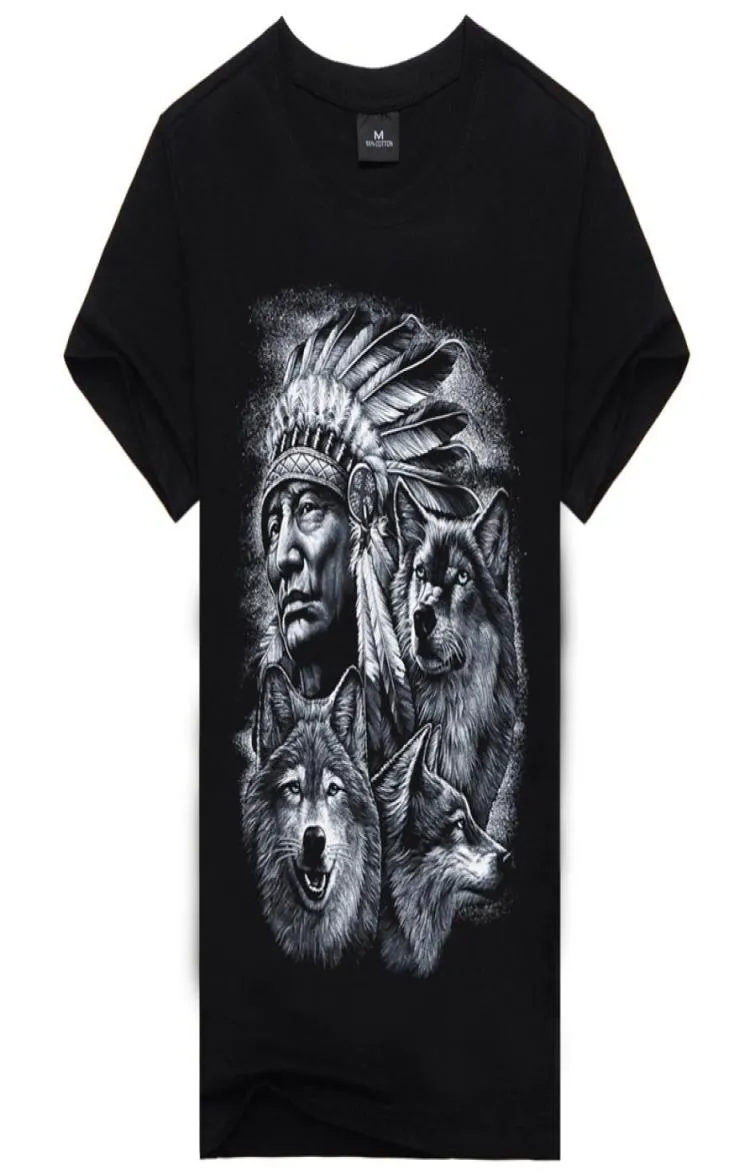 3d Wolf T-shirt Heren Merk 3D Indianen wolf Print t-shirts Katoen wolven Mannen t-shirt Casual Man Tees heren Tops2797240
