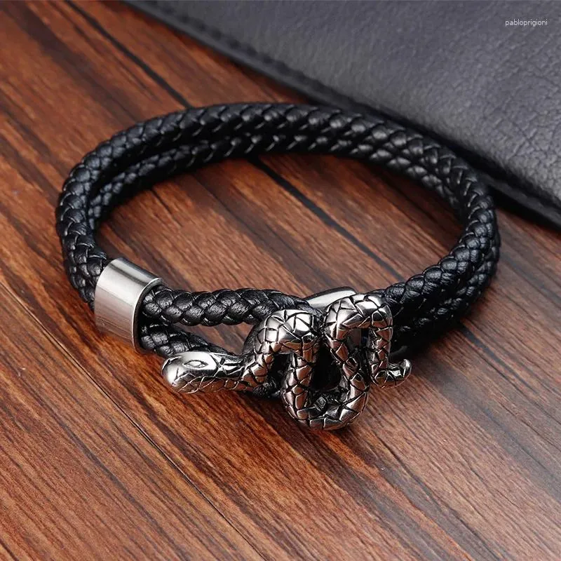 Charm Bracelets Special Design Snake Chain Magnetic Buckle Genuine Leather Bracelet For Men Unisex Jewelry Accessories Birthday Party Gift