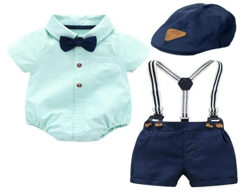 Conjuntos de ropa Born Boy Baby Summer Set 3 piezas CapRomperBelt Pantalones Gentleman Boys Cumpleaños Bautismo 024 Meses Ropa Disfraces6416793