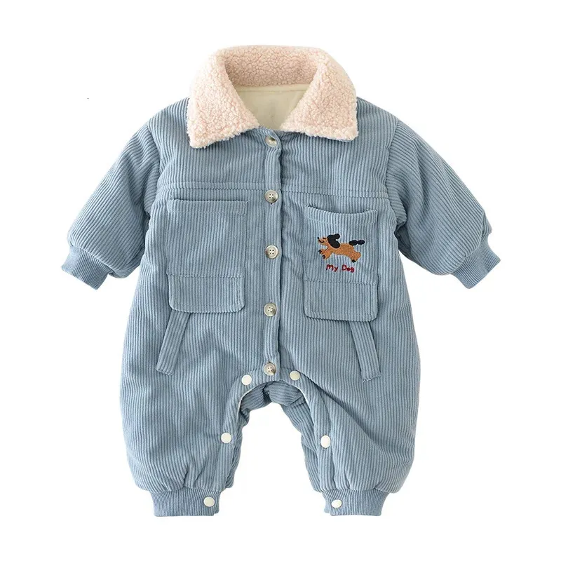 Corduroy inverno bebê macacão engrossar algodão macacão menino meninas criança infantil roupas nascido onesie coreano crianças outfit 0-2y 240119