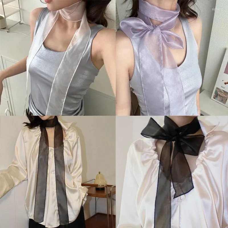 Scarves Spring Summer Pearl Long Scarf Ribbon Women Instagram Spicy Girl Style Y2K Decoration Narrow Edition Headband Designer