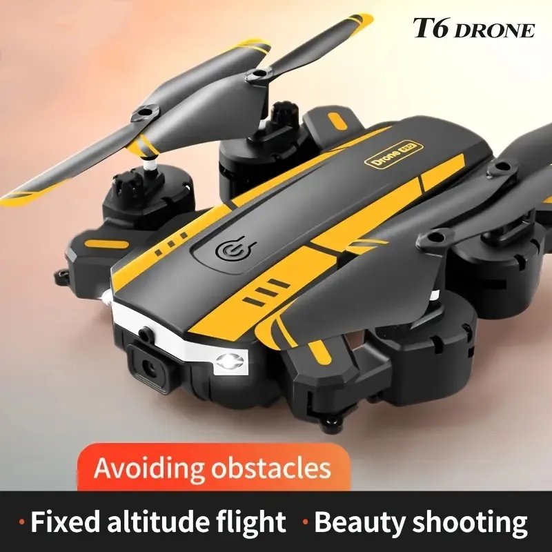 Drone dobrável para fotografia aérea T6 HD, luz LED, modo sem cabeça, retorno de uma tecla, giroscópio de seis eixos, vôo mais suave, controle mais fácil, presente para o Natal, Halloween