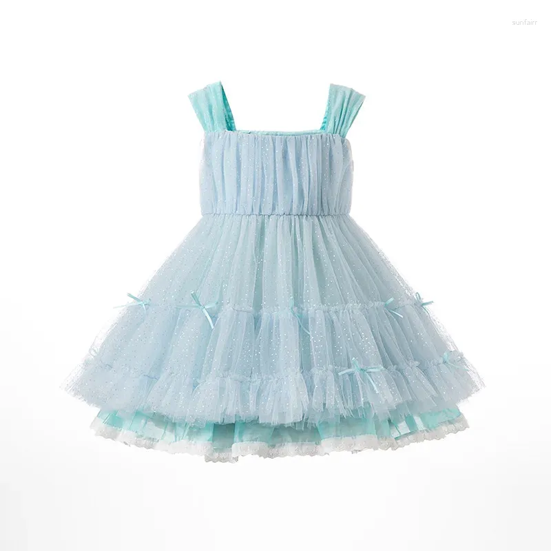 Flicka klänningar modx spansk blå klänning för baby flickor barn paljetter spets boll klänningar barn semester småbarn lolita vestidos