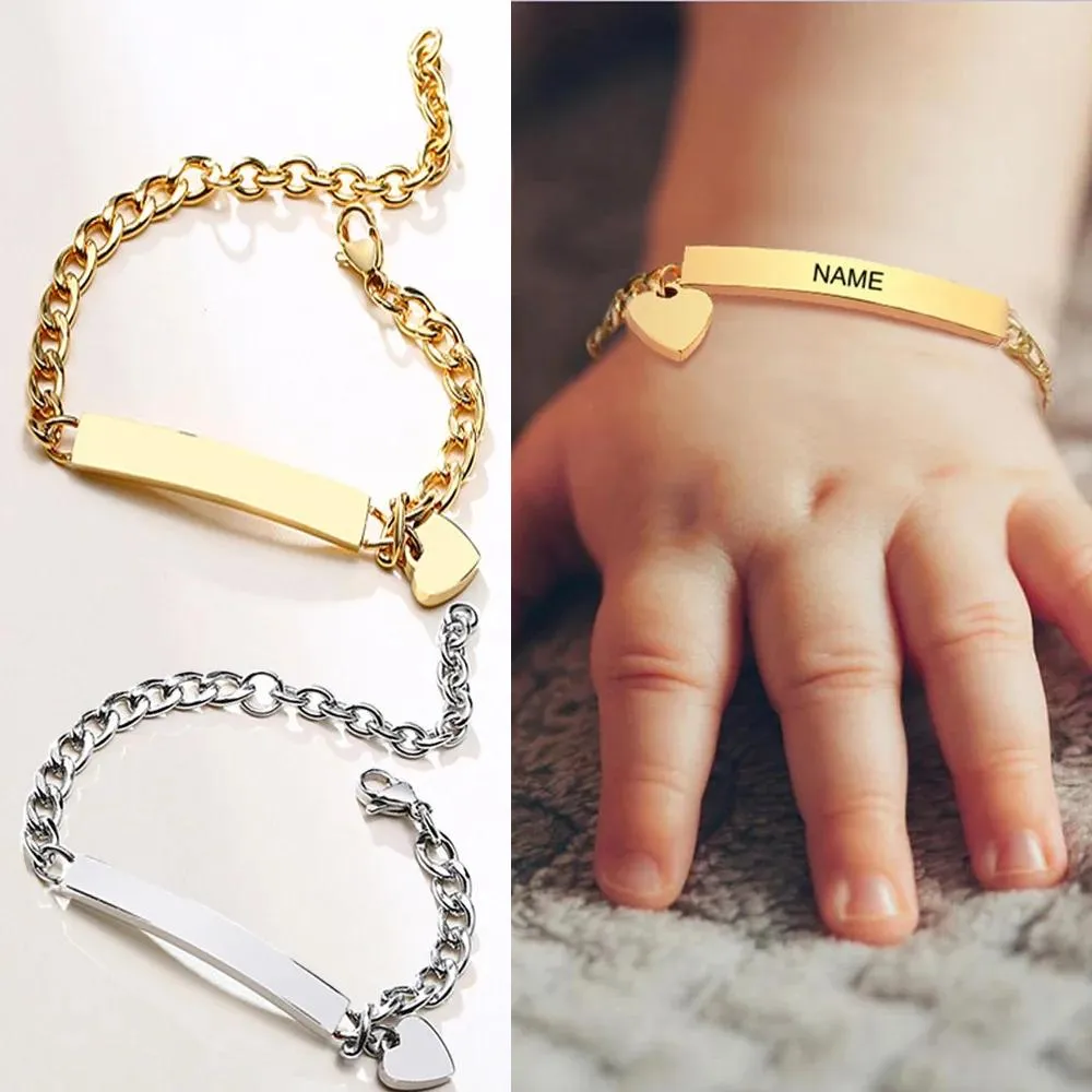 Armband anpassade graverade namn armband baby barn stil högkvalitativt rostfritt stål 18k guldpläterad minnes smycken gåva