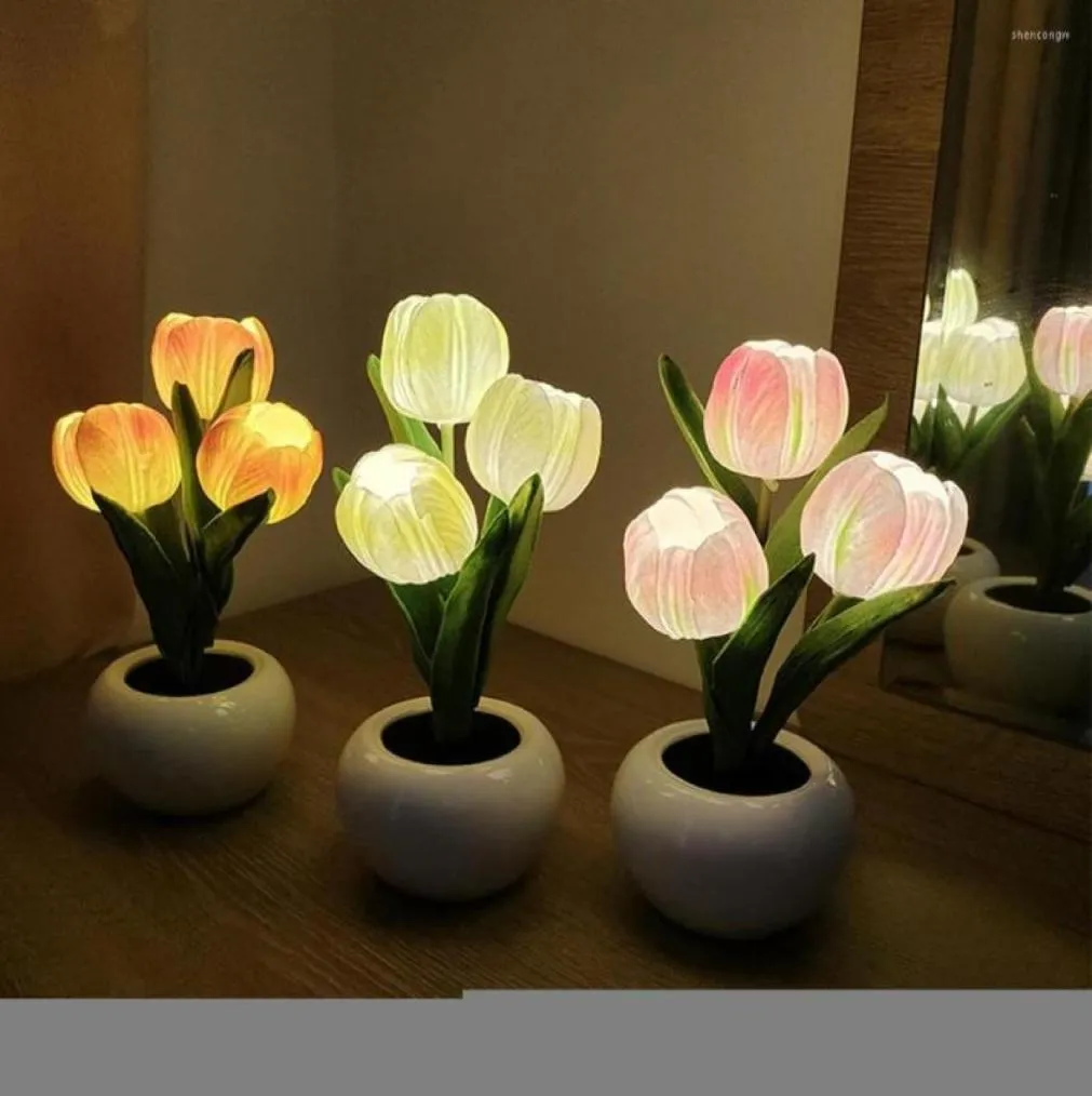 Luces nocturnas LED Tulip Light Simulación Lámpara de mesa de flores de la planta en maceta Atmósfera de decoración del hogar9128408