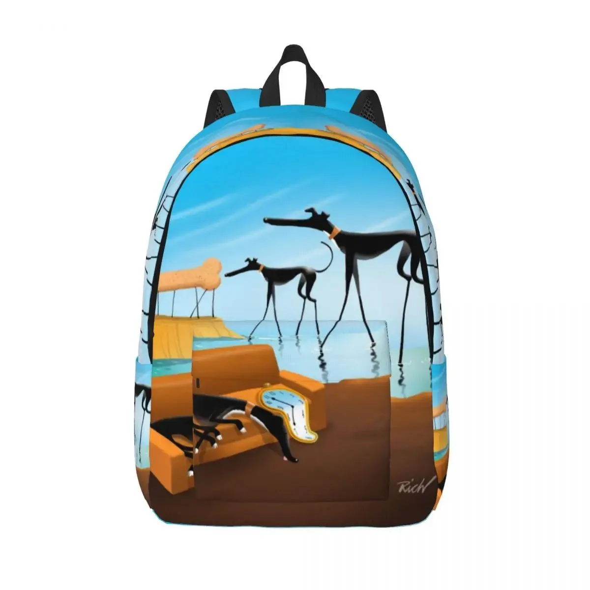 Sacs Salvador Dali Funny Greyhound Lurcher Sacs à dos en toile pour filles Whippet Sighthound Dog Art School College Sacs de voyage Bookbag