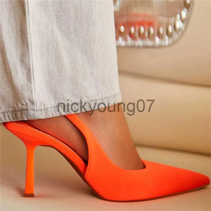 Sandales Femmes 9 cm Talons Hauts Escarpins Néon Orange Vert Sandales Dame Slingback Mules Bout Pointu Mi Talons Fête Fétiche Bal De Mariage ShoesJ240122