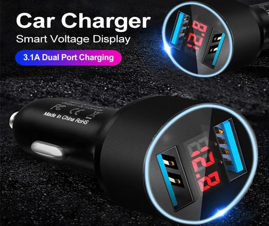 31A Car Charger For Cigarette Lighter USB Voltage Display Adapter Fast Charging For iPhone Samsung Huawei Xiaomi OPPO4702768