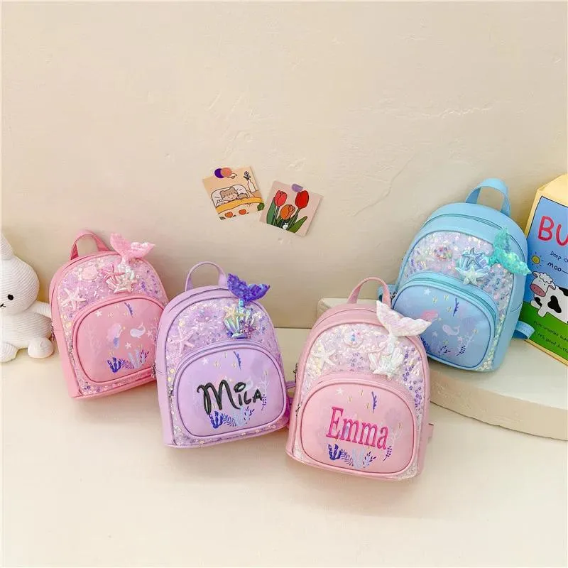 Sacos personalizados meninas mochila saco de lantejoulas criança mochila nome personalizado bordado mochila de volta à escola bonito mini saco