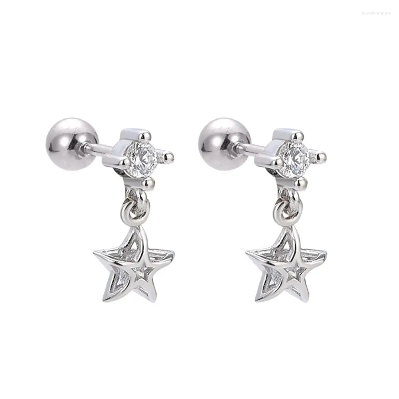 Pendientes de tuerca con forma de estrella, colgante con forma de estrella, joyería para la oreja, viento pequeño, temperamento fresco, Plata de Ley 925, hueso femenino