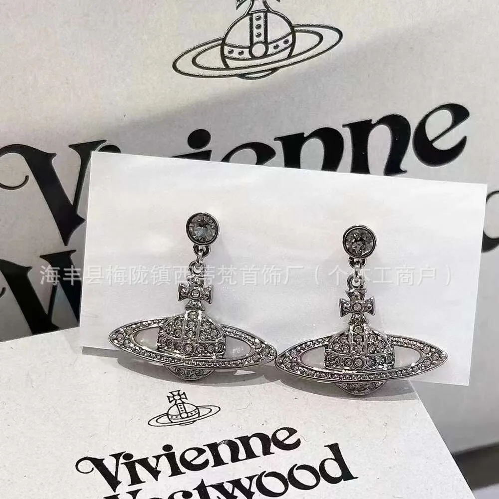 Viviennes Westwoods Earrings Women's Classic Full Diamond Planet Earrings Highバージョン