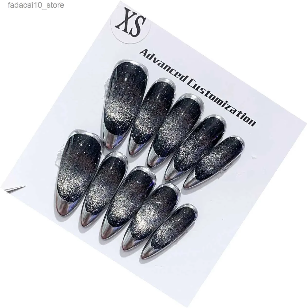 Faux ongles Emmabeauty Presse à la main sur les ongles Longueur moyenne Forme de goutte d'eau Français Oeil de chat noir amovible.No.24445 Q240122