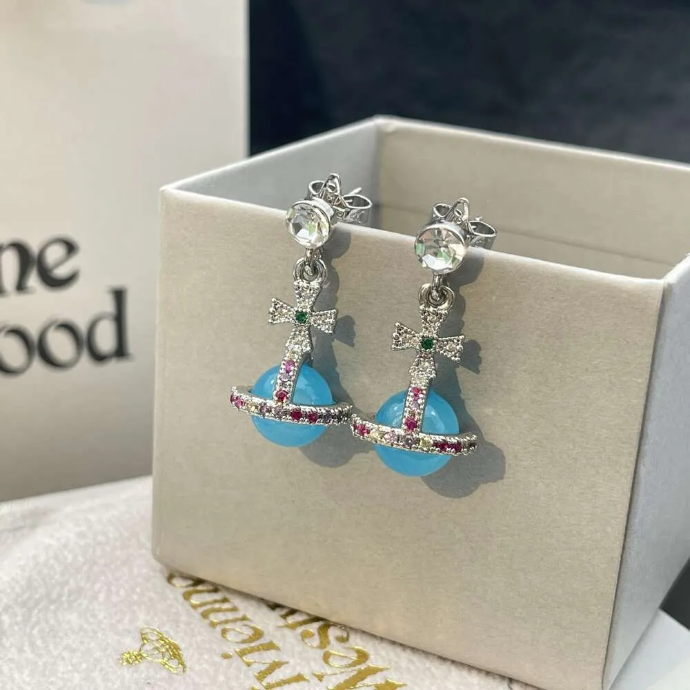 Viviennes Westwoods Crystal Earrings Long Water Drop Earringsファッショナブルな気質シルバーニードルイヤリング女性5669