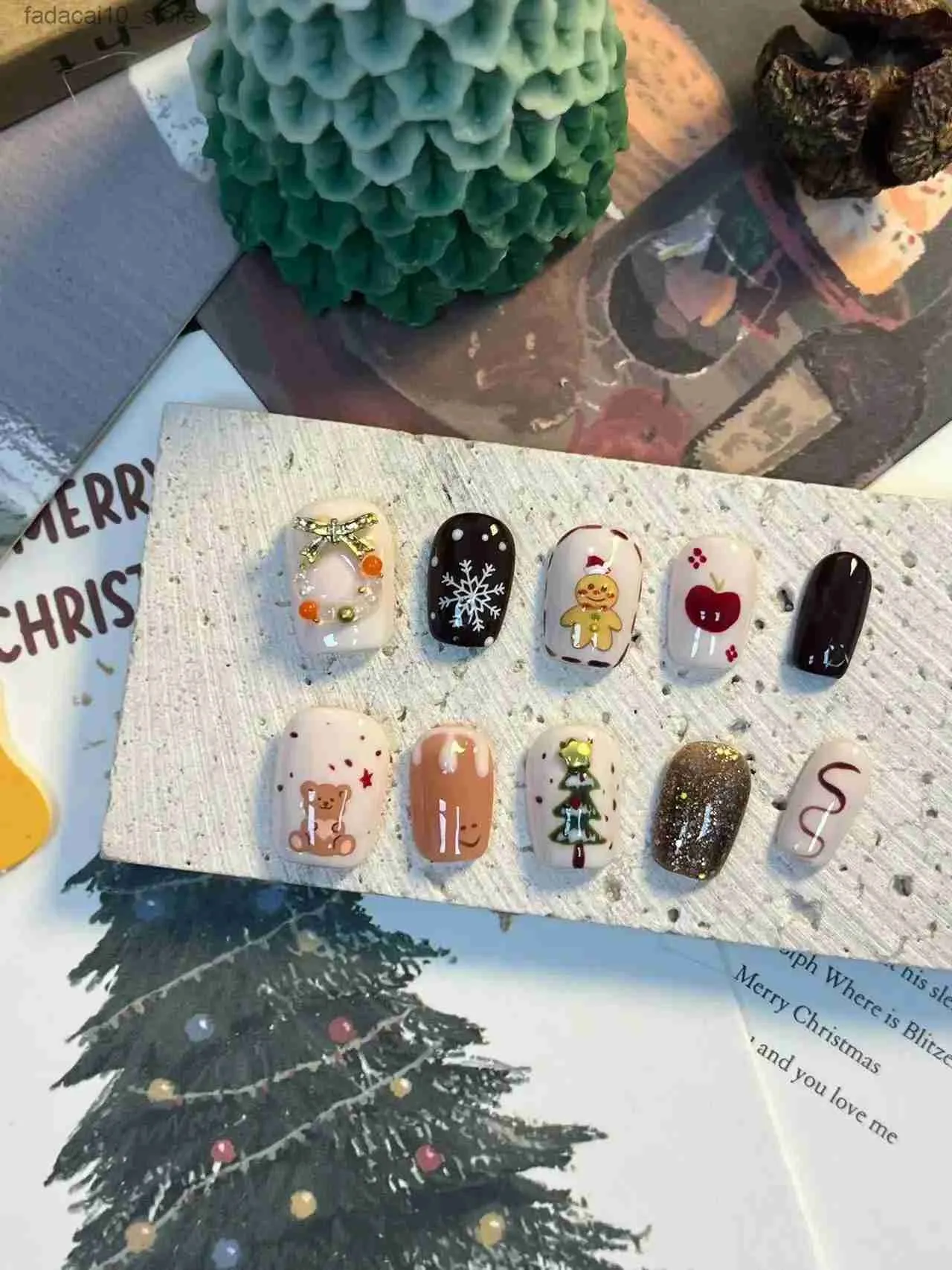 False Nails Christmas Festival Dress up Cute Girl Christmas Tree nails fake false nails press on gelngel tips Q240122