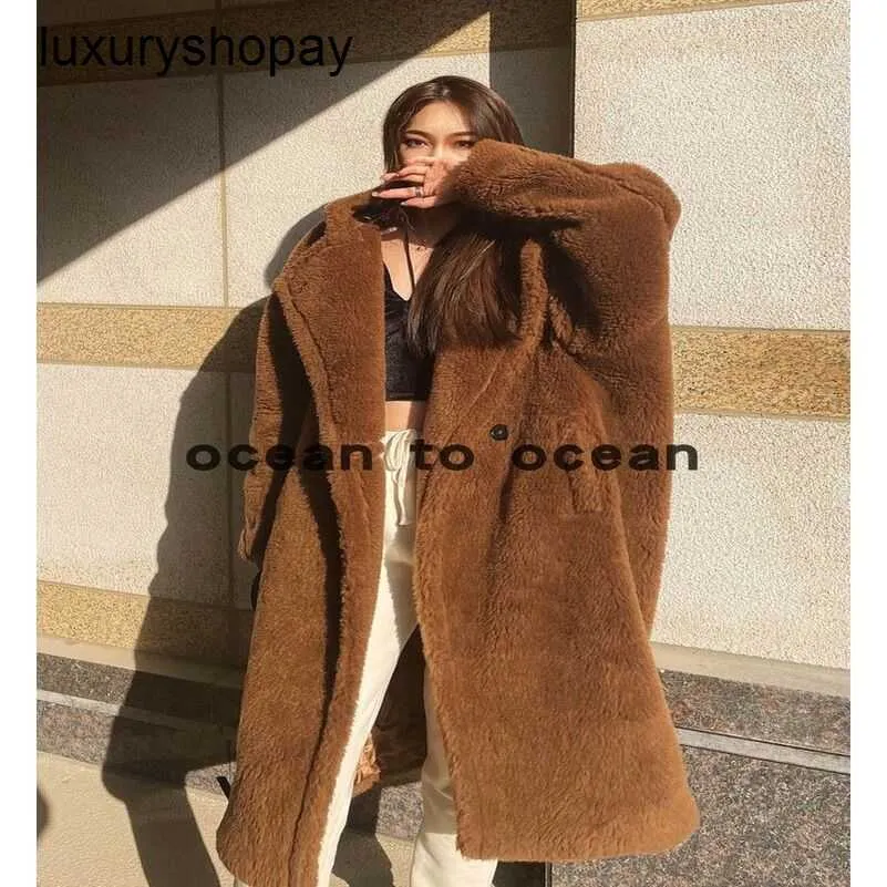 Top Maxmaras Teddy Bear Coat Womens Cashmere Coats Haining New All Wool with Camel Fleece Hat Fur Silhouette Clearance Special Price