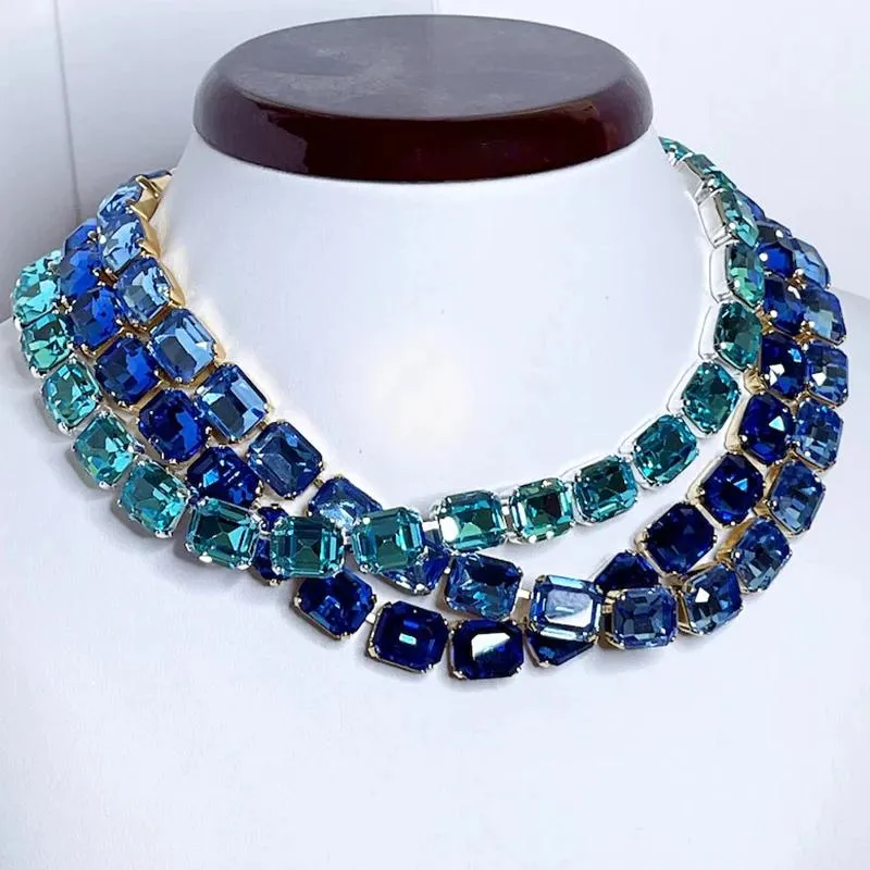 Colares New Handmade brilhante mar azul cristal incrustado colar para mulheres simples requintado colar de corrente de cobre casamento nupcial festa jóias