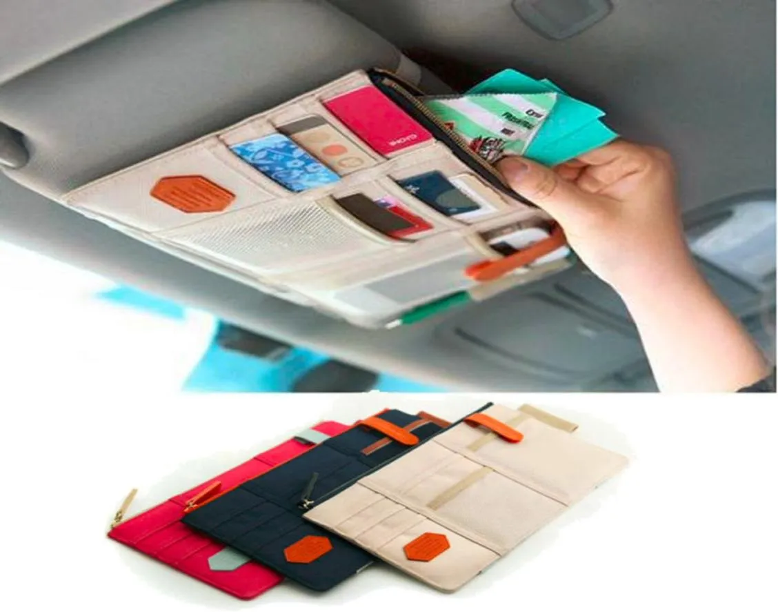 Car Sun Visor Storage Point Pocket Documents Organizer Bag Pouch Card Holder Credit Card Namecard pen beige5233634