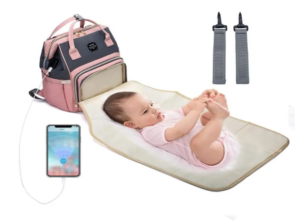 Diaper Bags Lequeen USB Mummy Bag Bed Nappy Baby Fashion With Changing Pad Travel Backpack G For Care6590492