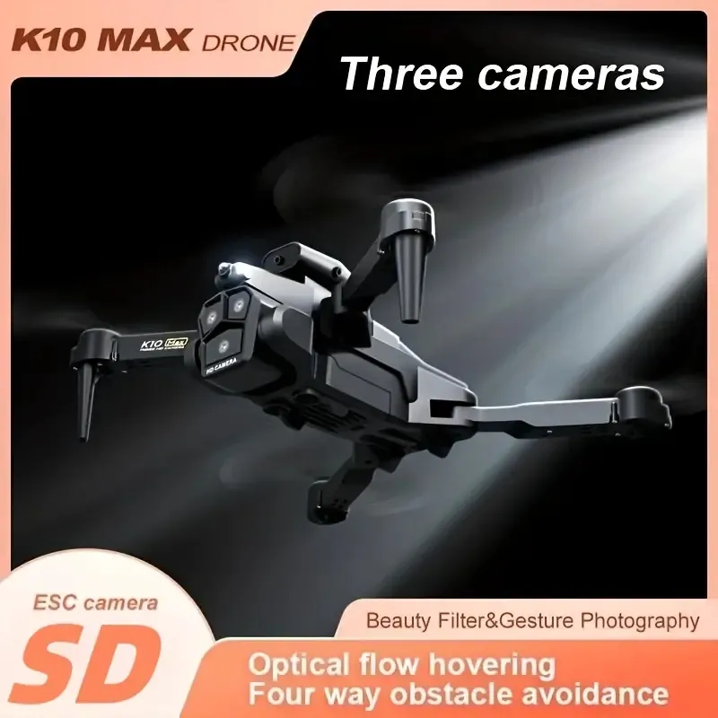 Ny K10 Max Drone, HD tre kameror, professionellt hinder Undvik, flygfotografering Optical Flow Brushless Quadcopter UAV