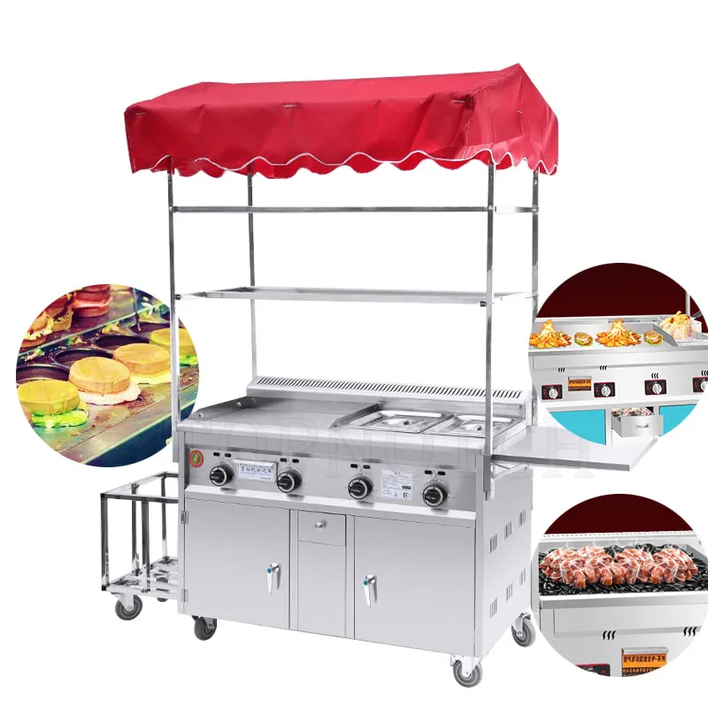 Street Snack Mobile Food Trucks Cart BBQ Snabb Snack Trailer Food Hand Push Snack Cart