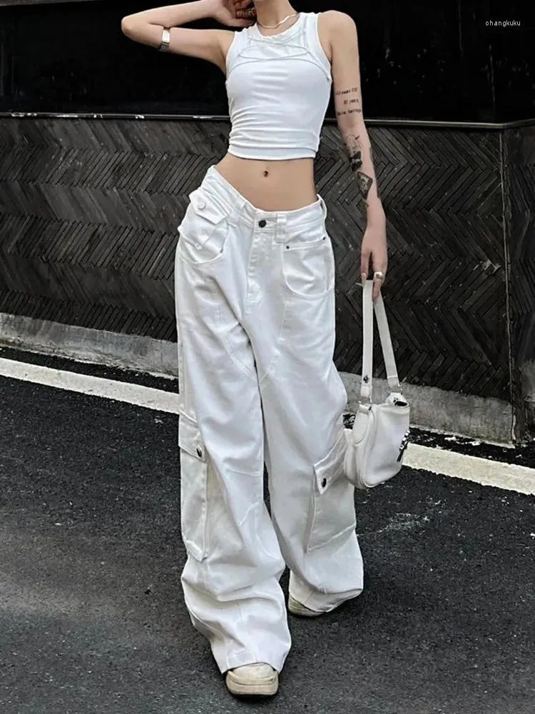 Jeans pour femmes 2024 coréen Y2K mode blanc baggy cargo kpop pantalon pour femmes vêtements droite large jambe décontractée pantalon élégant dame