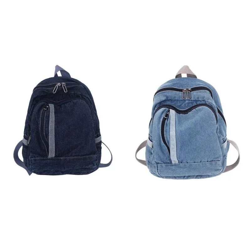 Bags Allmatch Rucksack Denim Daypack Double Shoulder School Bag Blue Jean Backpack Schoolbag for Women Girls Shopping