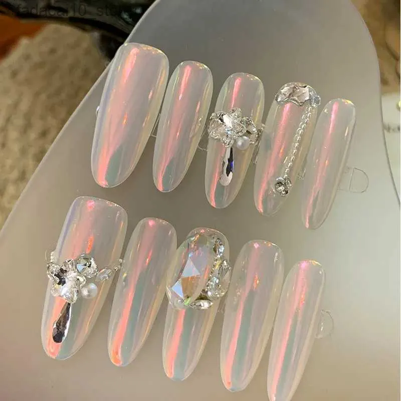 Uñas postizas 10 piezas con uñas postizas Uñas postizas Puro hecho a mano Aurora Star Kit de mejora de uñas de cortesía Q240122