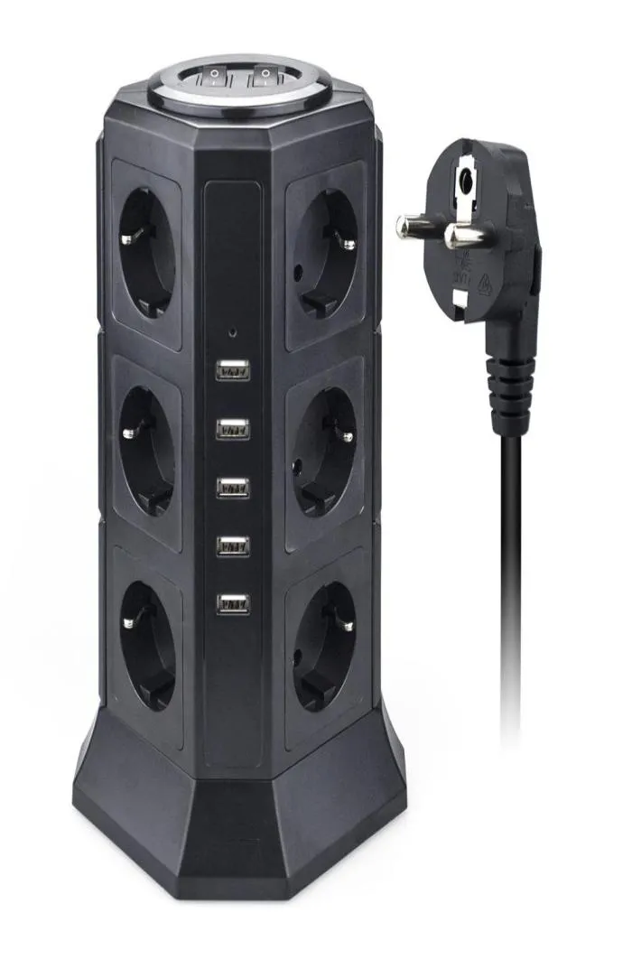 Tower Multi Power Strip Plug Pluge EU Slop 12 Way Optlets مع حماية دائرة USB للارتداد 2M تمديد Cord8033480