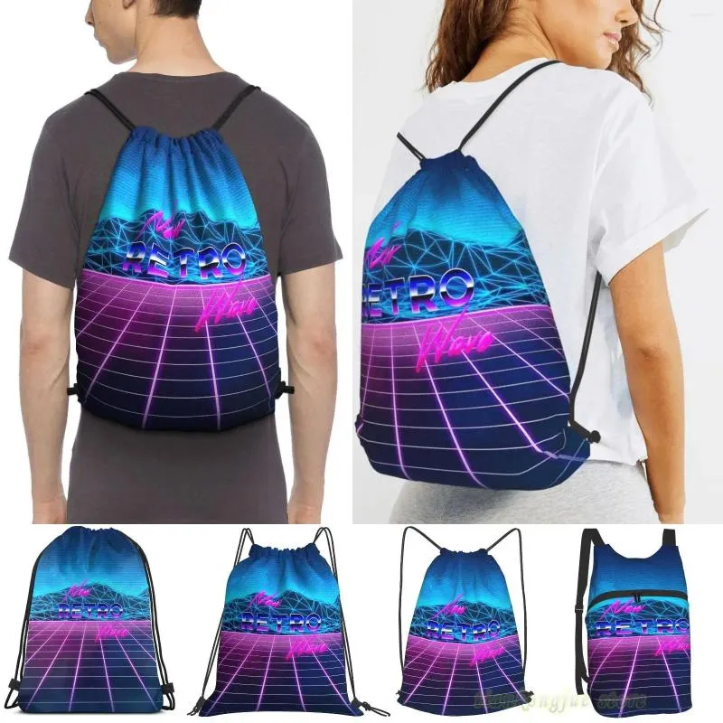 Sacos de compras Homens Sackpack Strap Retro Wave Mulheres Propósito Cordão Mochilas Viagem Ao Ar Livre Para Ginásio Treinamento Fitness Bag