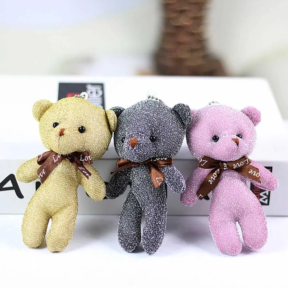 Bonecas de pelúcia 1pc 12cm urso de pelúcia brinquedo de pelúcia com fita arco ursos siameses brinquedos chaveiro pingente presentes para crianças brinquedo presentes de casamento