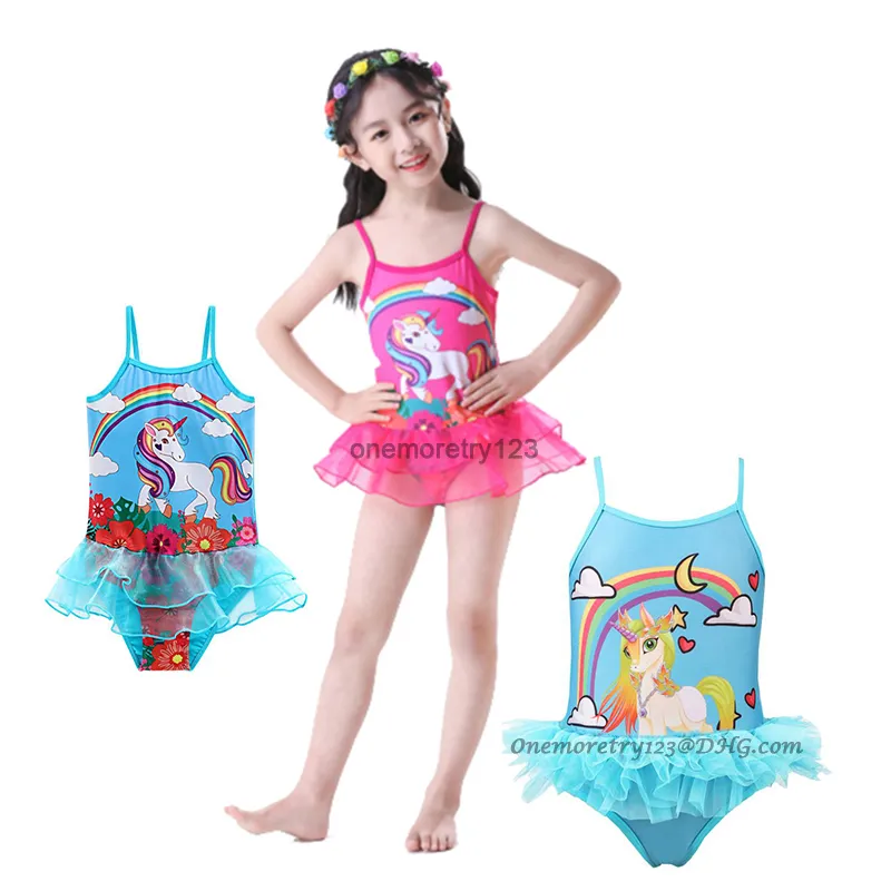 Girls One-Pieces Suspender Swimsuit Unicorn Designer Beachwear 3-10T Cute Girl Cartoon Printed Bathing Suit Kids Summer Comfortable Swimwear 3 Style